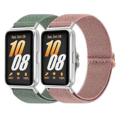 Imagem de Pacote com 2 pulseiras elásticas para Samsung Galaxy Fit 3 para mulheres e homens, pulseira de substituição de nylon elástico macio ajustável compatível com smartwatch Samsung Galaxy Fit 3 SM-R390