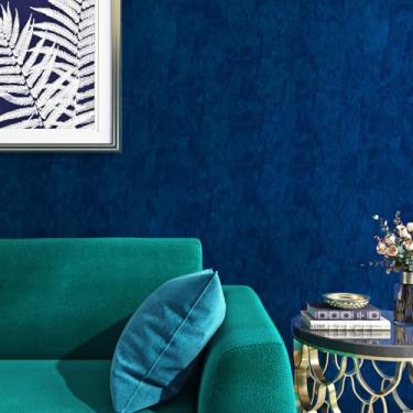 Imagem de ReWallpaper Papel de parede azul 76.2 cm x 5.0 m Papel de parede de veludo azul escuro moderno para quarto