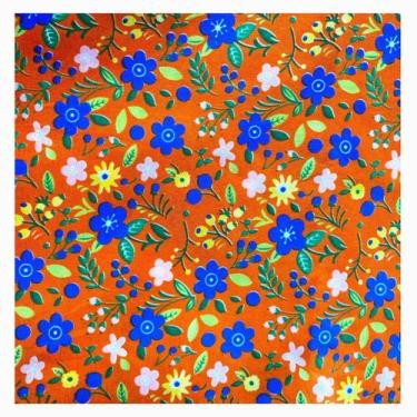 Imagem de Tecido chitão 100% poliéster 1.50mts/larg cor laranja c/mini flores me