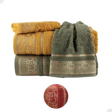 Imagem de Kit de Toalhas 2 Banhos e 2 Rostos Eudora - Dianneli, Ocre e Oliva