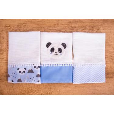 Imagem de Kit 3 Peças Fralda De Boca Para Bebê - Miguel Baby, Panda Azul