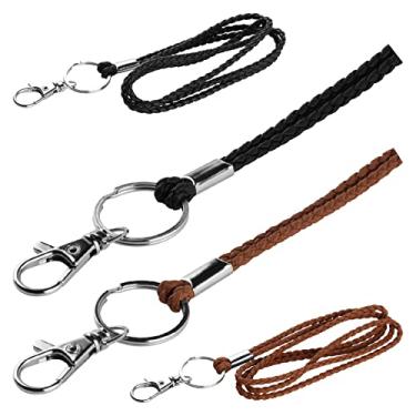 Imagem de Cordão para escritório, 2 peças de cordão de couro sintético feito à mão com clipe forte e chaveiro para chaves, suporte de crachá de identidade, câmera, celular, iPod MP3 MP4, pen drive USB (preto + marrom), Preto, Thickness:0.12inch Length:19.3 inches