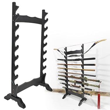 Imagem de JNQLLDS Suporte de espada de 16/24 níveis, suporte de exibição Katana de madeira dupla face, suporte de exibição de espada samurai, suporte de exibição Katana, cabide de espada para Wakizashi e