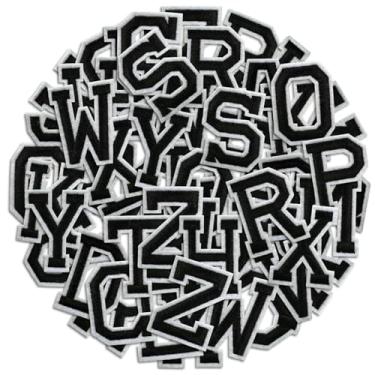 Imagem de Remendos de ferro com letras, aplique bordado do alfabeto A-Z, adesivos decorativos de prensa térmica DIY para roupas, jeans, jaquetas, mochilas, chapéus, meias (preto, 104 peças)