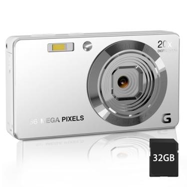 Imagem de Câmera digital, câmera digital 1080p de ponto e disparo com foco automático de 56 MP, zoom 20X, antivibração, com cartão SD de 32 GB para crianças, adultos, adolescentes, iniciantes