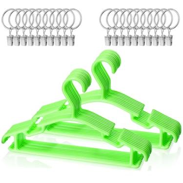Imagem de AMZXHCQ Cabides de bebê com clipes de anel de metal, cabide de plástico infantil para armário de calças, pacote com 20, verde