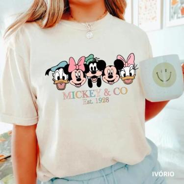 Imagem de Camiseta Retrô Disney Mickey - Algodão Rosa - Casual, Unissex, BR-G4, 