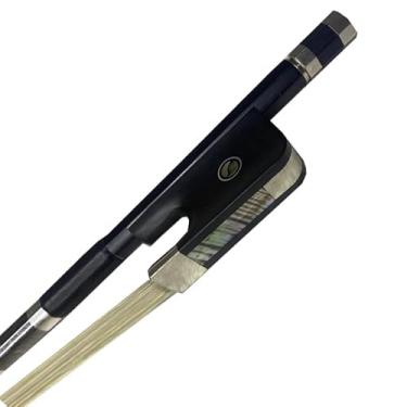 Imagem de yinfeel Arco de baixo duplo 3/4, arco vertical de fibra de carbono, sapo de ébano, crina de cavalo natural preto ou branco para adultos (branco)