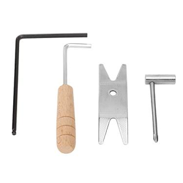 Imagem de Conjunto de ferramentas de reparo de guitarra R518, 4 peças - cabo de metal + madeira maciça - chave hexagonal para guitarra, haste de treliça, chave de botão para violão, bandolim, ukulele, luthier