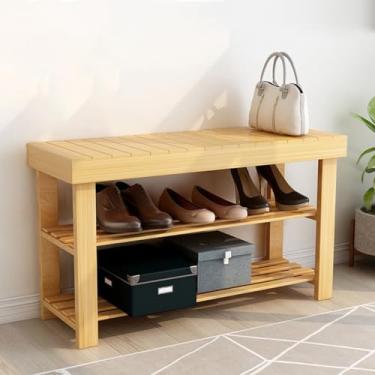 Imagem de Sapateira de bambu, banco de troca de sapatos de 3 camadas para corredor de entrada, organizador de sapatos, prateleira de armazenamento para banheiro, sala de estar, banco de armário de sapatos (80