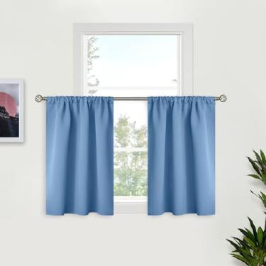 Imagem de BGment Cortinas blecaute azul jeans 91 cm de comprimento para janela de cozinha e café - Cortinas de meia janela com bolso de varão, comprimento curto, persianas de proteção de privacidade para