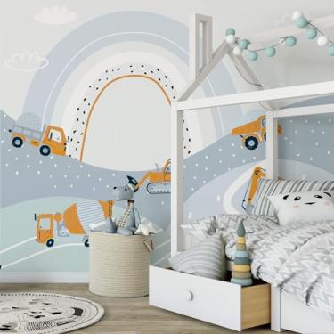 Imagem de Papel de Parede Menino Caminhões Campo de Construção 9m²