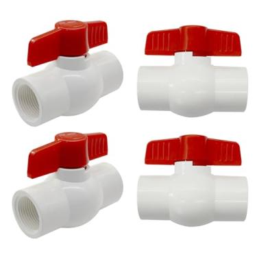 Imagem de BesNPT 4 peças de válvulas de esfera de PVC, válvula de esfera de desligamento de 0,9 cm (NPT) com alça em T, para projeto de água, piscina, bomba de esgoto, sistema de irrigação