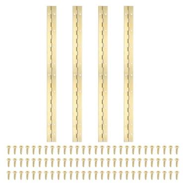 Imagem de PATIKIL Dobradiça de piano de 45 x 3 cm, 4 peças de dobradiça contínua de aço inoxidável 304 com furos para porta de portão de piano, caixa de armazenamento de madeira, barco, armário dourado