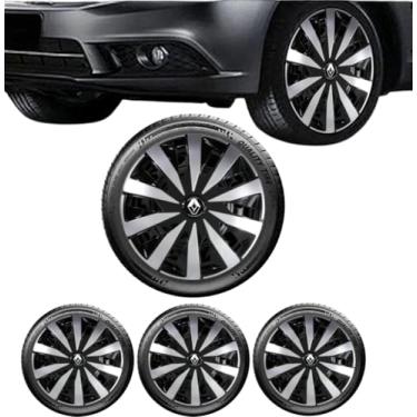 Imagem de Jogo 4 Calotas Esportivas Seven aro 14 Preto/Prata RLT Sandero Logan Clio Megane Fluence Symbol