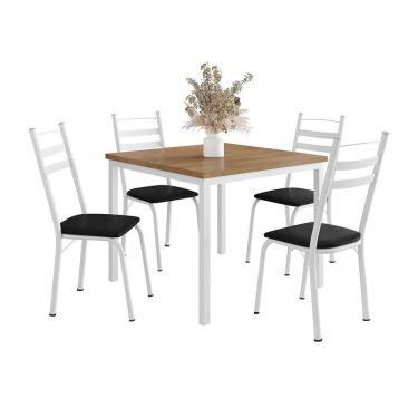 Imagem de Conjunto de Mesa Quadrada com Tampo MDP e 4 Cadeiras Adriana Revestimento Sintético Preto e Branco II