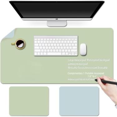 Imagem de Tapete de mesa apagável para escrever (frontal), mouse pad grande de couro de silicone e PVC, tapete de mesa, bloco de notas, quadro branco apagável, com mousepad cinza portátil de 20 x 24 cm, dois