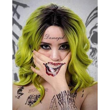 Imagem de PORSMEER Peruca Curta Ombré Verde, Cacheada, Estilo Bob, Para Mulheres E Meninas, Com Ondas De Praia, 14 Polegadas, Compatível Fantasia Beetlejuice, Acessórios Festa Halloween Cosplay Gótico