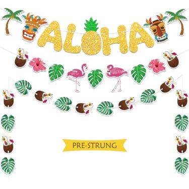 Imagem de Stcomart Decorações De Banner Para Festa Havaiana Aloha Pré-Enfiadas - Sem Necessidade Fazer Você Mesmo, Abacaxi, Flamingo, Coco, Tiki, Tropical, Brilhante Luau