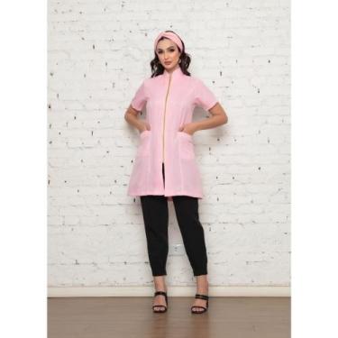 Imagem de Jaleco Feminino Manga Curta Ziper + Turbante Malta Rosa - Gardenia Jal