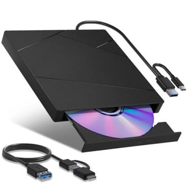 Imagem de Wbacon Unidade Blu-ray externa, Blueray/DVD externo para PC gravador de bluuray externo com cabo de dados de extensão USB 3.0 Tipo-C compatível com Windows/MacOS/Linux Laptop Desktop