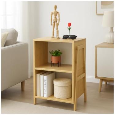 Imagem de Conjunto de 2 mesas de centro de bambu – mesas de canto modernas para sala de estar – mesas laterais compactas para sofá ou quarto – móveis minimalistas de madeira natural