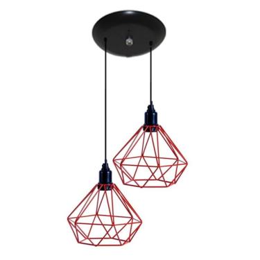 Imagem de Luminária Teto Pendente Aramado Diamante Vermelho 02 Un