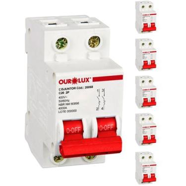 Imagem de 6 Disjuntor Bipolar 20 Amperes C Ourolux