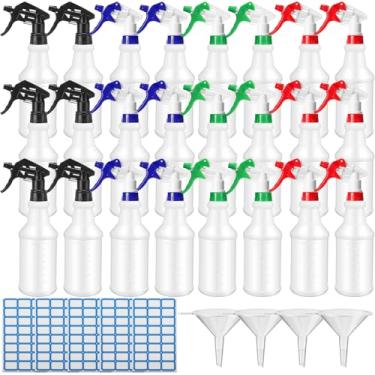 Imagem de Zubebe Pacote com 24 frascos de spray de plástico de 947 ml, à prova de vazamento, resistentes à prova de vazamento, frascos de névoa com etiqueta e bocal ajustável para plantas (multicolorido B