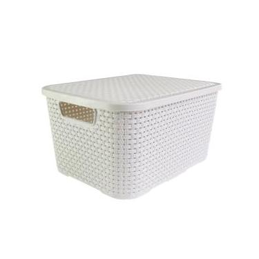 Imagem de Caixa Organizadora Rattan, 15 Litros, Empilhável, Branca, 35 x 26 x 18 cm