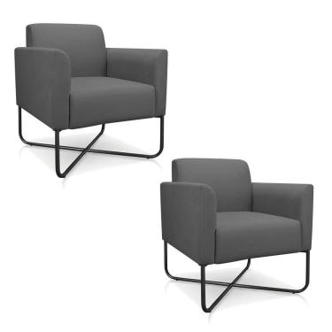 Imagem de 02 Poltronas Marisa Suede Grafite Base X Industrial Preta