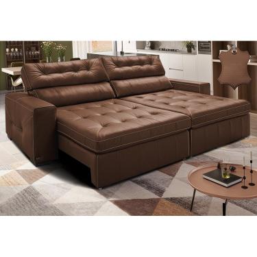 Imagem de Sofá de Couro Legítimo Retrátil e Reclinável 2,95m Cama inBox Vitaly. SoftGel D40