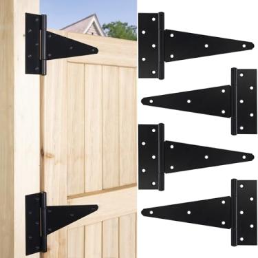 Imagem de Dobradiças de portão de 25,4 cm com alça em T, dobradiças de porta de celeiro para serviço pesado, dobradiças pretas para cerca de madeira, portão de quintal, ferragem forjada, ferro à prova de