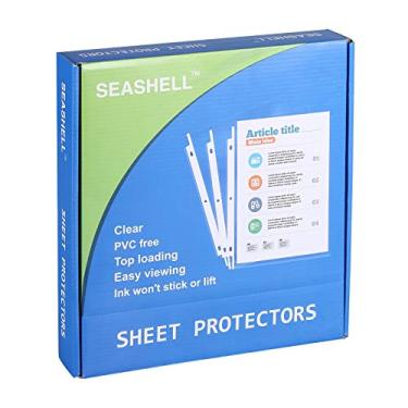 Imagem de Seashell 250 protetores de folhas econômicos, protetores de página de plástico transparente para fichário de 3 anéis, tamanho carta, sem ácido, organizador de receitas, carregamento superior para folhas de 21 x 28 cm