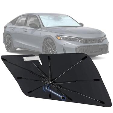 Imagem de Guarda-sol de para-brisa para Honda Civic 2022-2025, para-sol de janela frontal dobrável com eixo rotativo de 360°, persianas de carro de ajuste personalizado para acessórios cívicos com proteção UV e