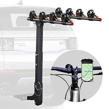 Imagem de Vedouci Suporte de bicicleta para carro, suporte duplo dobrável para carros, caminhões, SUVS e minivans com receptor de engate de 5 cm, suporte de telefone de bicicleta bônus (4 bicicletas)