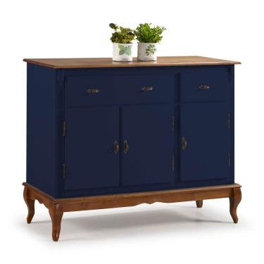 Imagem de Balcão Buffet de Madeira com Pés Luis XV 3 Portas e 2 Gavetas Linz Móveis 60631 - Azul Petróleo/Imbuia Glazer