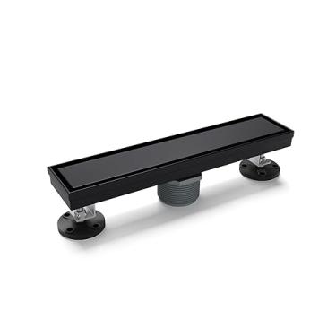 Imagem de MERRANOX Ralo de Chuveiro Linear de 12", Preto Fosco 2 Em 1, Tampa de Inserção Plana e de Ladrilho Reversível, Ralo de Piso Retangular de Aço Inoxidável com Pés Ajustáveis, Filtro de Cabelo