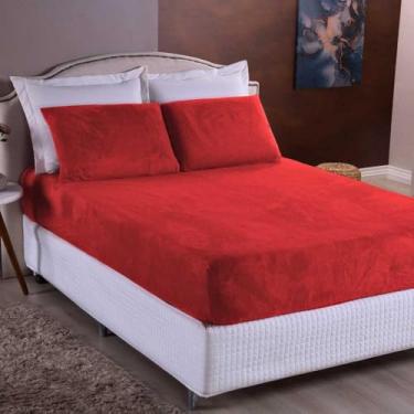 Imagem de Lençol De Plush 3 Peças Solteiro Casal Padrão Queen King COM ELÁSTICO A VOLTA TODA(vermelho,Queen 3 Peças)