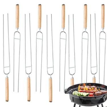Imagem de Espetos para Churrasco - 10 Peças Espetos Bifurcados Planos em Aço Inoxidável,Acessórios de Cozinha para Churrasco de Camarão, Carne de, Frango, Peixe, Vegetais, Porco