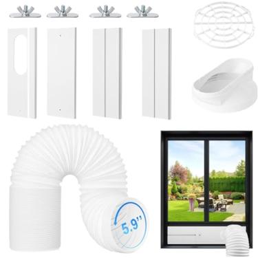 Imagem de MCROSAL Kit de ventilação de janela de ar condicionado portátil, kit de vedação de janela AC ajustável, kit de ventilação CA para porta deslizante com mangueira de escape universal - 14 cm de diâmetro