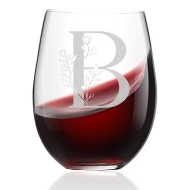 Imagem de Taças de vinho sem haste com monograma - Taça de vinho com letra A-Z com gravação inicial, presentes de vinho personalizados de 590 ml, presente de monograma para mulheres, ela, casamento, aniversário