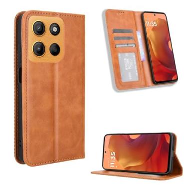 Imagem de Capa protetora compatível com Motorola Moto G15 4G, capa carteira de couro flip compatível com Motorola Moto G15 Power Case marrom