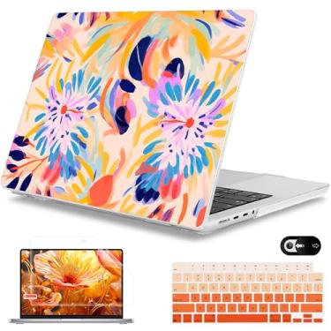 Imagem de Mektron Capa Para Macbook Pro 14" 2024 2023 2021 Modelo M4 A3112 A3401 A3185 M3 A2918 A2992 M2 A2779 M1A2442 Pro/Max, Rígida De Plástico 14", Abstrato Botânico