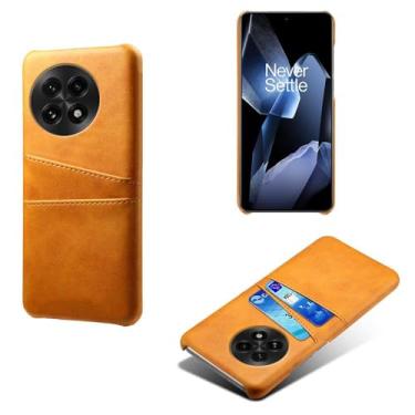 Imagem de Capas Compatível com Oneplus 13,Caso de couro PU-Tampa de telefone a prova de choque com 2 slots de cartão,Proteção anti-impressão digital e anti-gota-Yellow