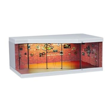 Imagem de Esquirla Caixa de exposição de estacionamento em escala 1:64, brinquedo de cena de veículo, fundo de LED embutido, display de carro fundido para modelos de, Tijolo Vermelho