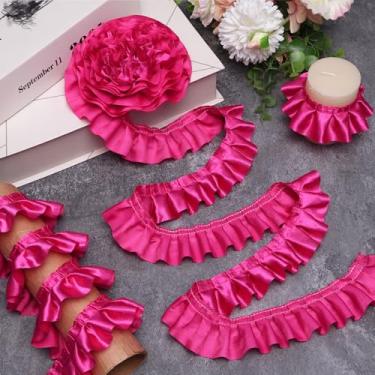 Imagem de AIETSYEI Fita de cetim com acabamento em renda plissada com babados para aplicação de artesanato, decoração de casa (rosa)