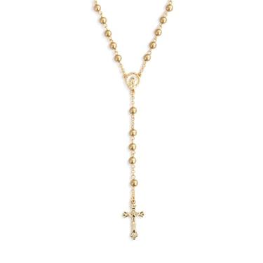 Imagem de DEMDACO Coleção Tender Blessings colar elegante com contas douradas para oração, rosário católico clássico com crucifixo dourado e medalha milagrosa, além de bolsa protetora | 45,7 cm