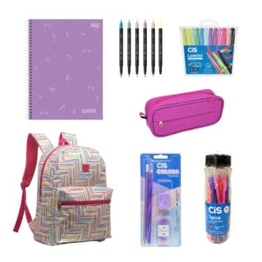Imagem de Kit Material Escolar Aluno Colorido 49 Itens com Mochila