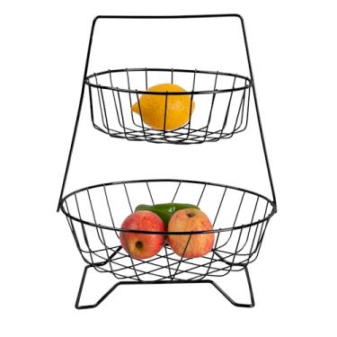 Imagem de Fruteira de Mesa 2 Andares com pedestal Preta